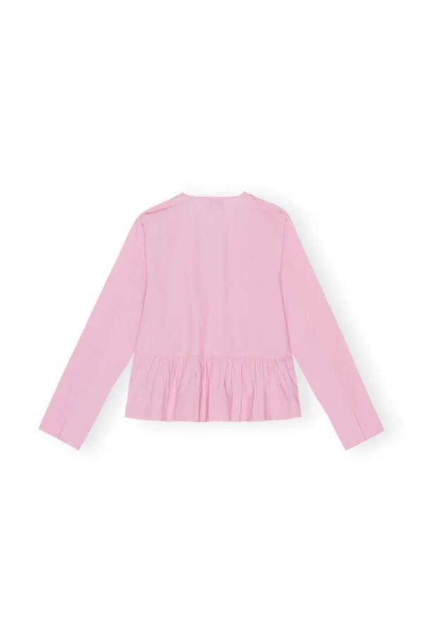 Clothing GANNI Extended Sizes Pink Cotton Poplin Tie String Peplum Blouse Orchid Smoke Clothing GANNI Extended Sizes Pink Cotton Poplin Tie String Peplum Blouse Orchid Smoke