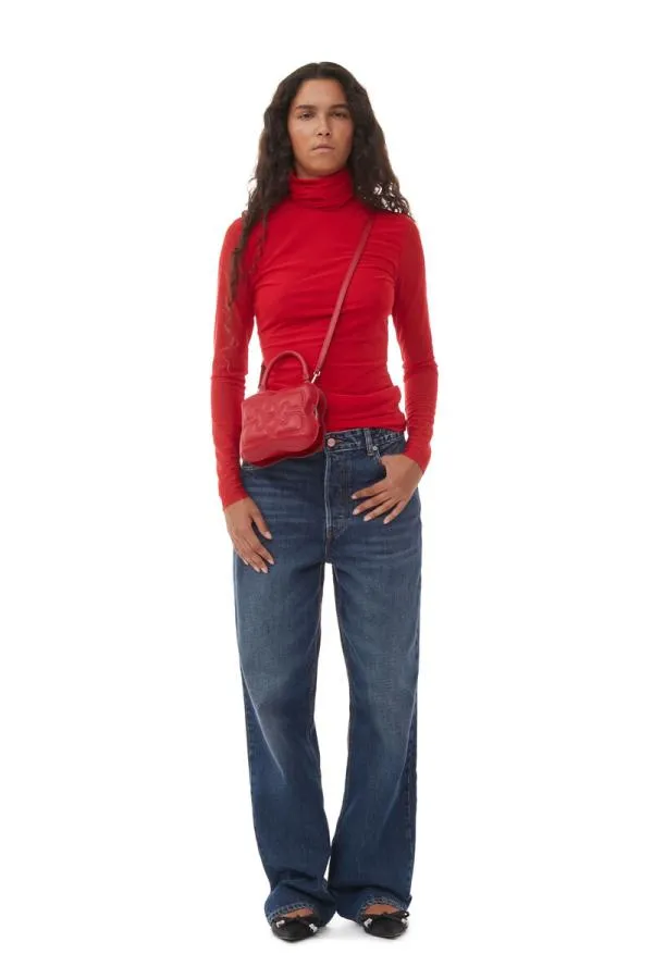Clothing GANNI Extended Sizes Red Mesh Long Sleeve Roll Neck Racing Red Clothing GANNI Extended Sizes Red Mesh Long Sleeve Roll Neck Racing Red