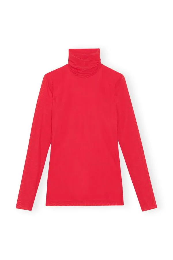 Clothing GANNI Extended Sizes Red Mesh Long Sleeve Roll Neck Racing Red Clothing GANNI Extended Sizes Red Mesh Long Sleeve Roll Neck Racing Red
