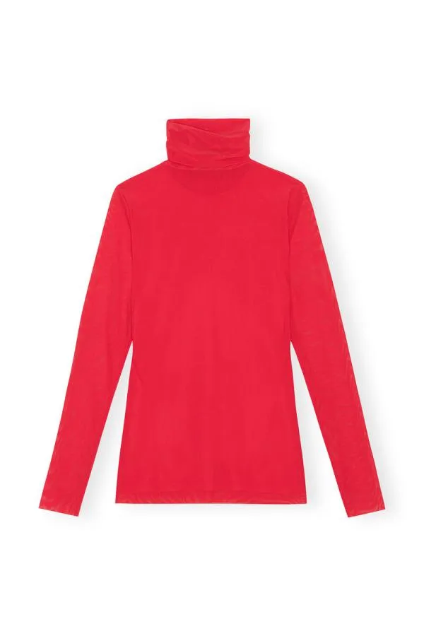 Clothing GANNI Extended Sizes Red Mesh Long Sleeve Roll Neck Racing Red Clothing GANNI Extended Sizes Red Mesh Long Sleeve Roll Neck Racing Red