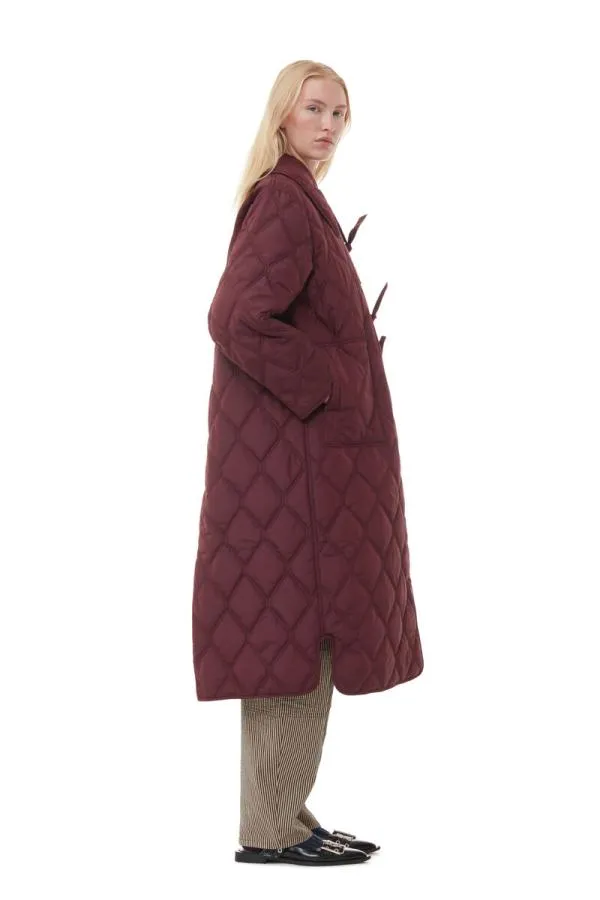 Clothing GANNI Extended Sizes Red Ripstop Quilt Asymmetric Coat Port Royale