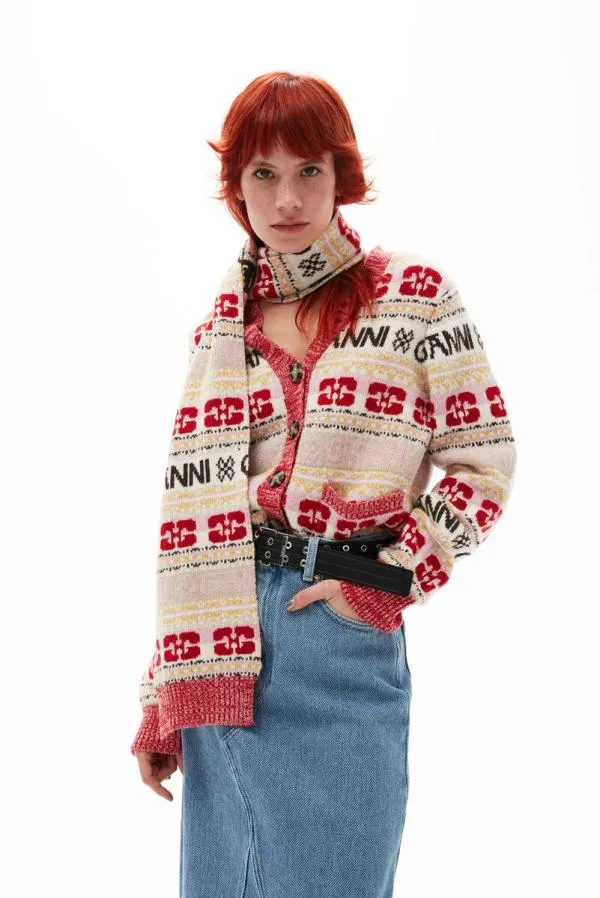 Clothing GANNI Knitwear Logo Wool Mix Cardigan Multicolour