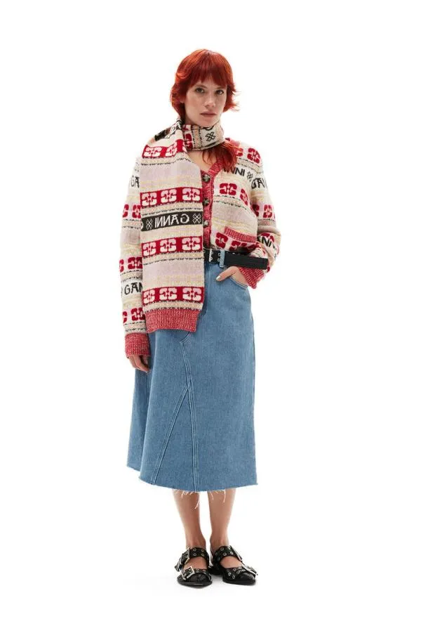 Clothing GANNI Knitwear Logo Wool Mix Cardigan Multicolour Clothing GANNI Knitwear Logo Wool Mix Cardigan Multicolour