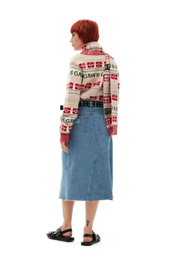 Clothing GANNI Knitwear Logo Wool Mix Cardigan Multicolour Clothing GANNI Knitwear Logo Wool Mix Cardigan Multicolour