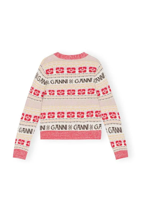 Clothing GANNI Knitwear Logo Wool Mix Cardigan Multicolour Clothing GANNI Knitwear Logo Wool Mix Cardigan Multicolour