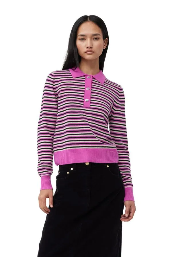 Clothing GANNI Knitwear Striped Cashmere Polo Sweater Multicolour