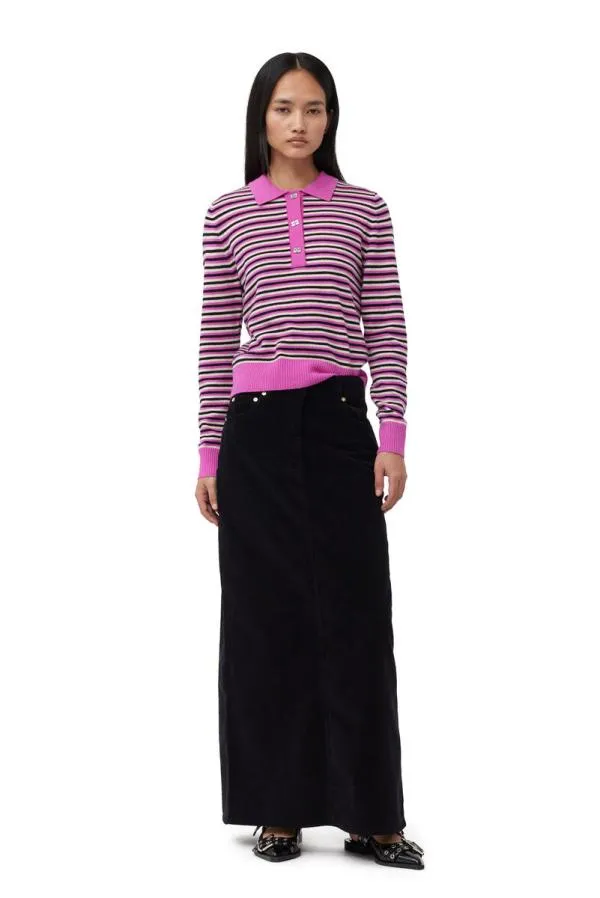 Clothing GANNI Knitwear Striped Cashmere Polo Sweater Multicolour Clothing GANNI Knitwear Striped Cashmere Polo Sweater Multicolour