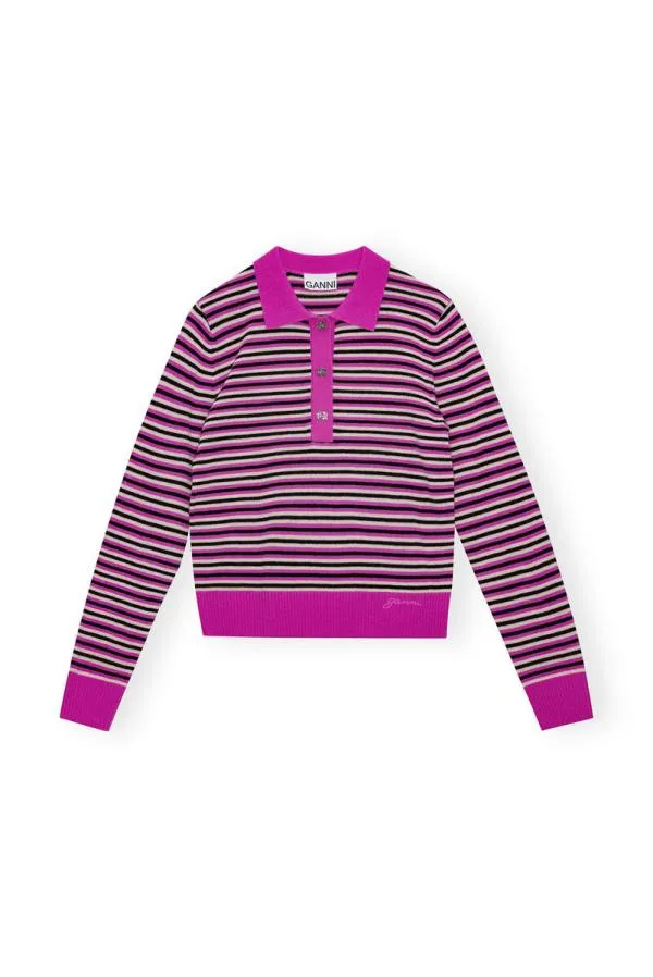 Clothing GANNI Knitwear Striped Cashmere Polo Sweater Multicolour Clothing GANNI Knitwear Striped Cashmere Polo Sweater Multicolour