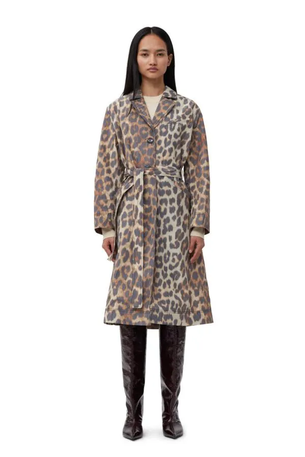 Clothing GANNI Leopard Print Leopard Crispy Shell Belt Coat Big Leopard Almond Milk Clothing GANNI Leopard Print Leopard Crispy Shell Belt Coat Big Leopard Almond Milk