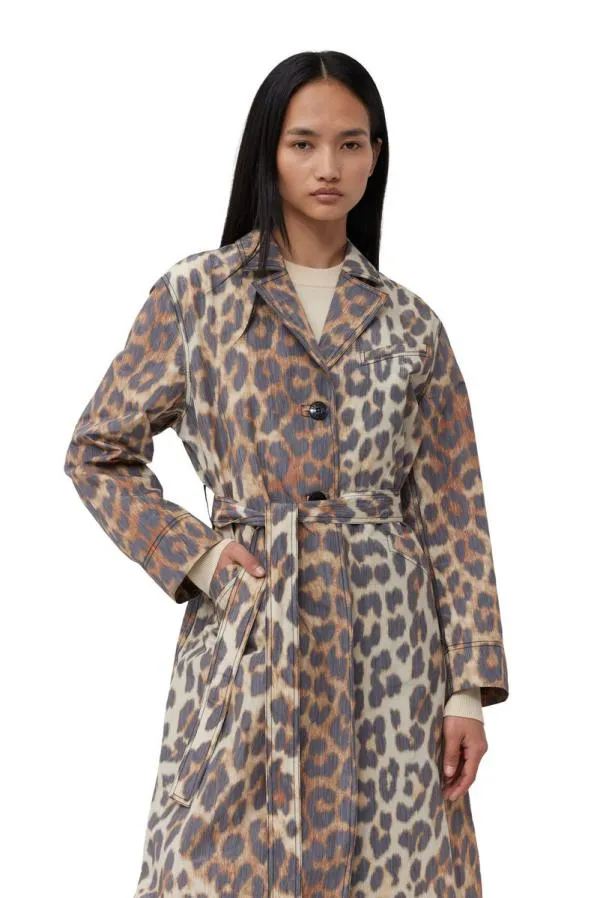 Clothing GANNI Leopard Print Leopard Crispy Shell Belt Coat Big Leopard Almond Milk Clothing GANNI Leopard Print Leopard Crispy Shell Belt Coat Big Leopard Almond Milk