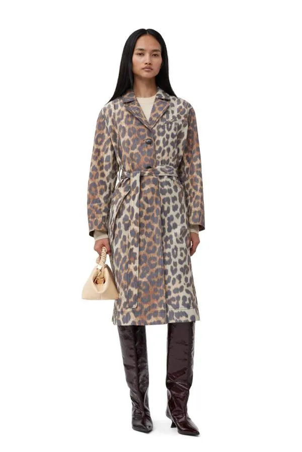 Clothing GANNI Leopard Print Leopard Crispy Shell Belt Coat Big Leopard Almond Milk Clothing GANNI Leopard Print Leopard Crispy Shell Belt Coat Big Leopard Almond Milk
