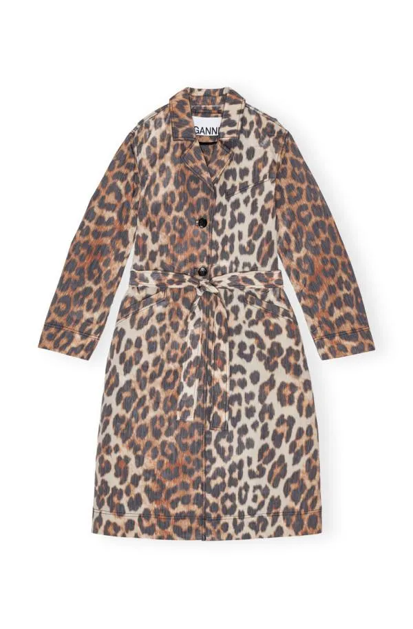 Clothing GANNI Leopard Print Leopard Crispy Shell Belt Coat Big Leopard Almond Milk Clothing GANNI Leopard Print Leopard Crispy Shell Belt Coat Big Leopard Almond Milk