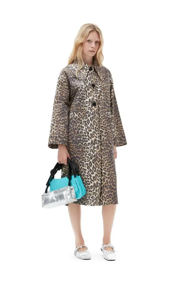 Clothing GANNI Leopard Print Leopard Printed Canvas Coat Almond Milk