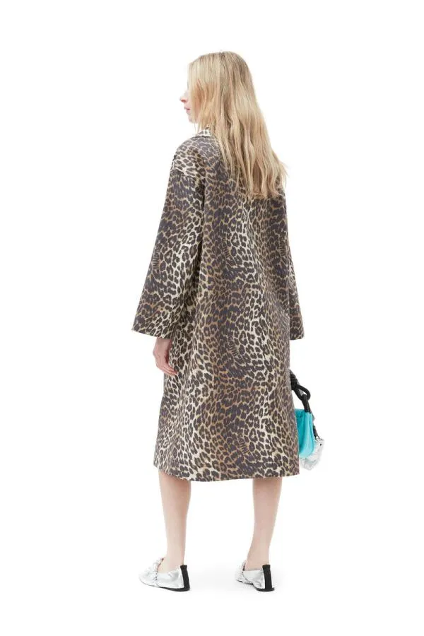 Clothing GANNI Leopard Print Leopard Printed Canvas Coat Almond Milk