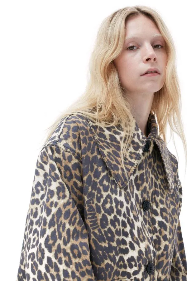 Clothing GANNI Leopard Print Leopard Printed Canvas Coat Almond Milk