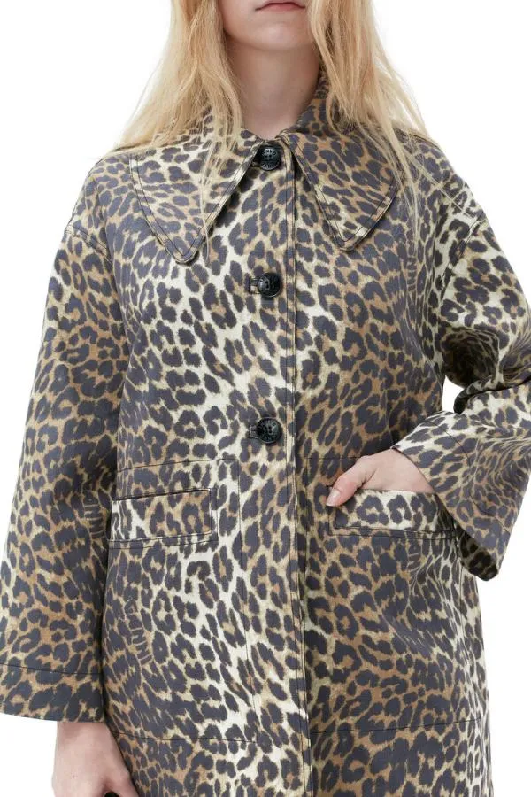 Clothing GANNI Leopard Print Leopard Printed Canvas Coat Almond Milk