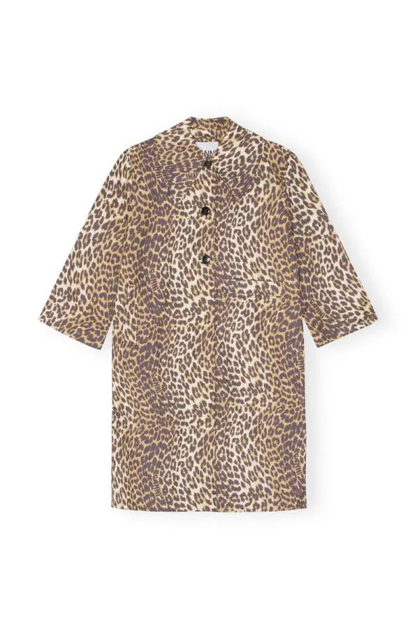 Clothing GANNI Leopard Print Leopard Printed Canvas Coat Almond Milk