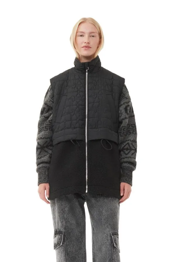 Clothing GANNI Outerwear Black Ripstop Quilt Fleece Vest Black
