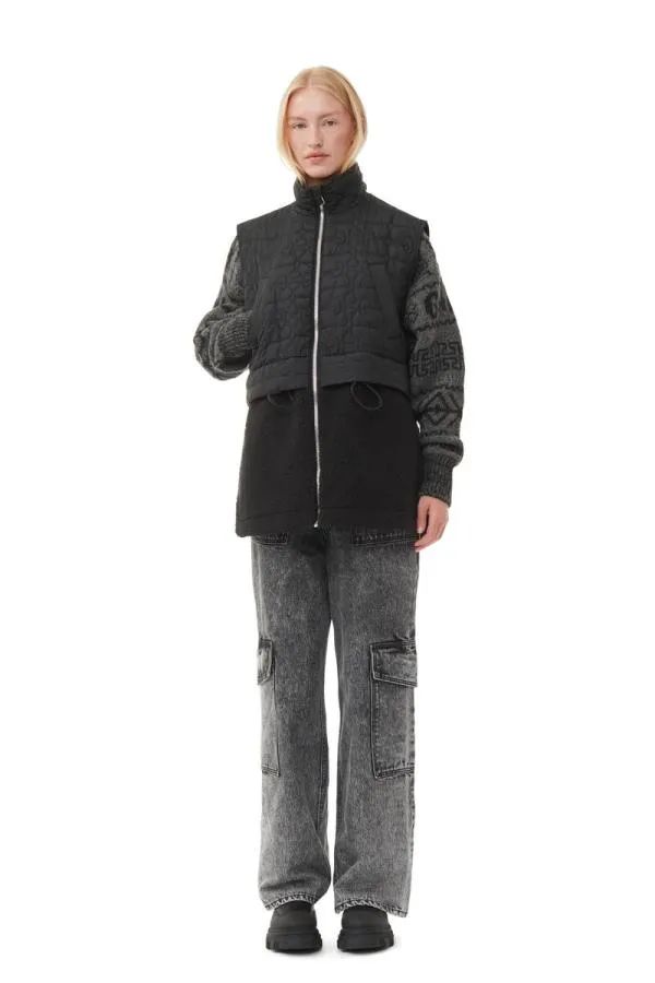 Clothing GANNI Outerwear Black Ripstop Quilt Fleece Vest Black