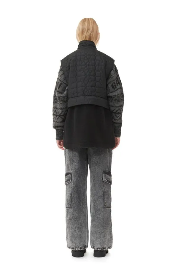 Clothing GANNI Outerwear Black Ripstop Quilt Fleece Vest Black