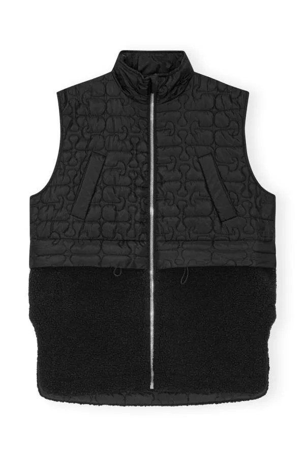 Clothing GANNI Outerwear Black Ripstop Quilt Fleece Vest Black