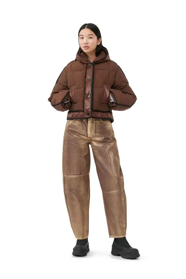 Clothing GANNI Outerwear Brown Short Hooded Puffer Jacket Shaved Chocolate