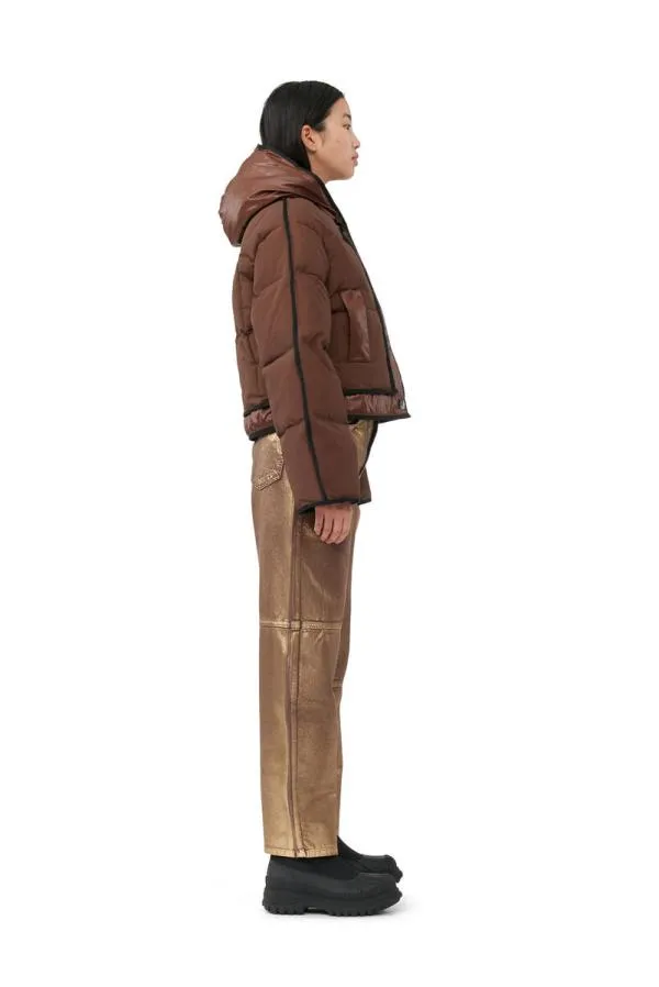Clothing GANNI Outerwear Brown Short Hooded Puffer Jacket Shaved Chocolate Clothing GANNI Outerwear Brown Short Hooded Puffer Jacket Shaved Chocolate