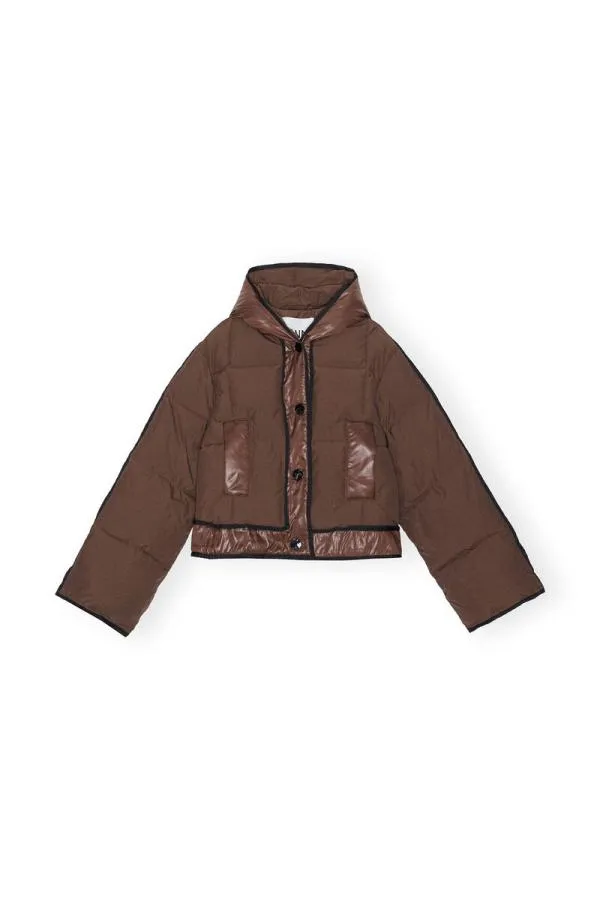 Clothing GANNI Outerwear Brown Short Hooded Puffer Jacket Shaved Chocolate Clothing GANNI Outerwear Brown Short Hooded Puffer Jacket Shaved Chocolate