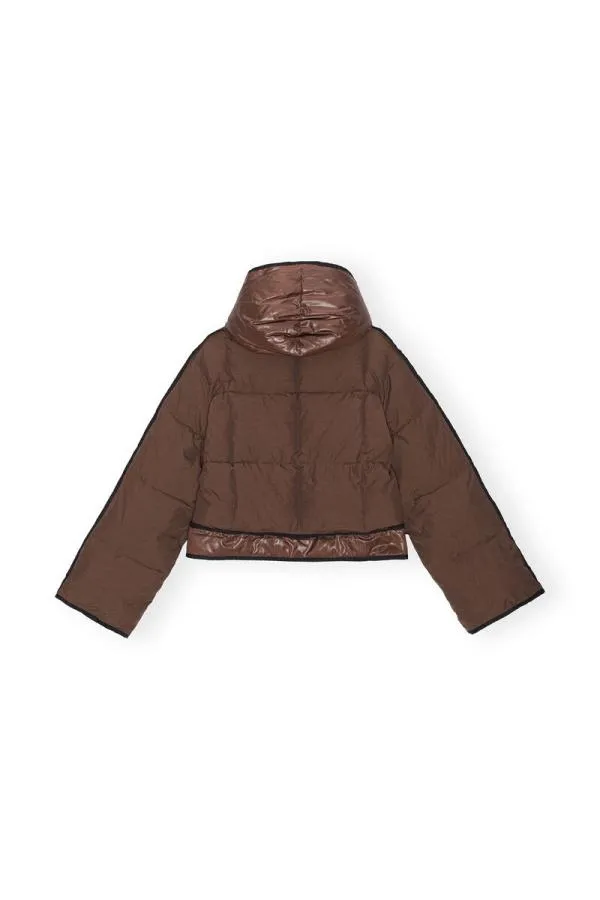 Clothing GANNI Outerwear Brown Short Hooded Puffer Jacket Shaved Chocolate Clothing GANNI Outerwear Brown Short Hooded Puffer Jacket Shaved Chocolate