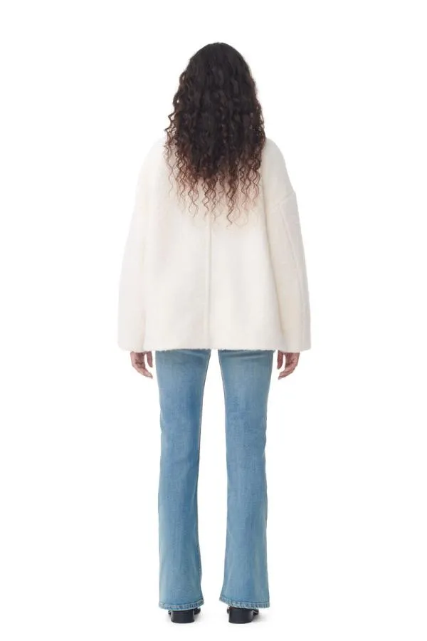 Clothing GANNI Outerwear White Boucle Wool Shoulder Jacket Egret Clothing GANNI Outerwear White Boucle Wool Shoulder Jacket Egret