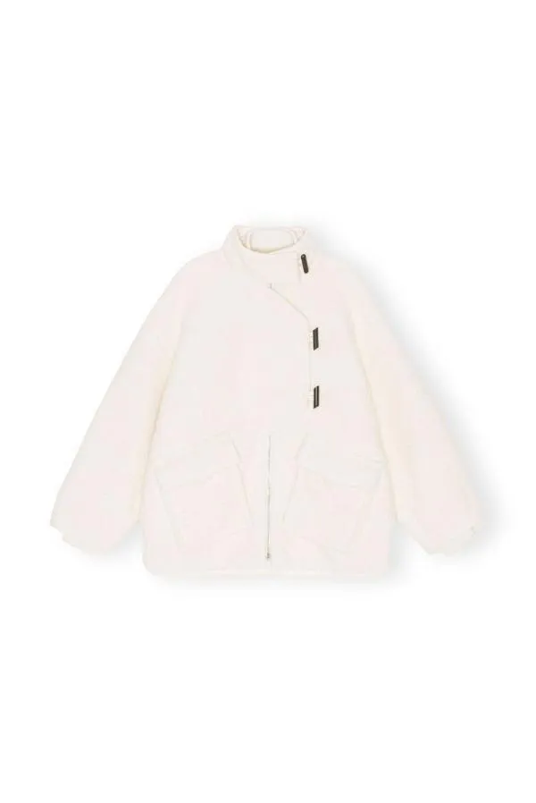 Clothing GANNI Outerwear White Boucle Wool Shoulder Jacket Egret Clothing GANNI Outerwear White Boucle Wool Shoulder Jacket Egret
