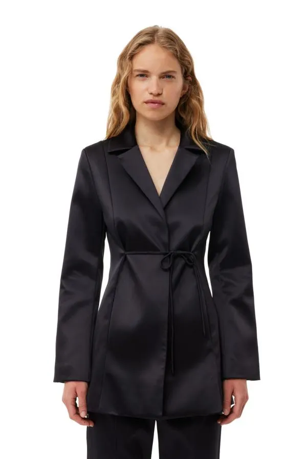 Clothing GANNI Suiting Black Double Satin Tiestring Blazer Black