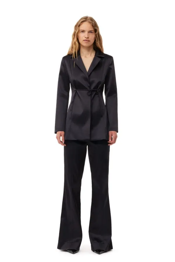 Clothing GANNI Suiting Black Double Satin Tiestring Blazer Black