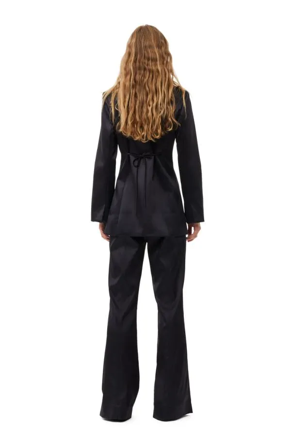Clothing GANNI Suiting Black Double Satin Tiestring Blazer Black