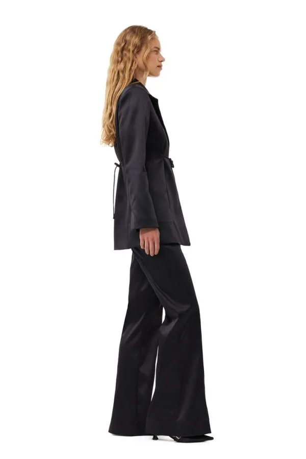Clothing GANNI Suiting Black Double Satin Tiestring Blazer Black