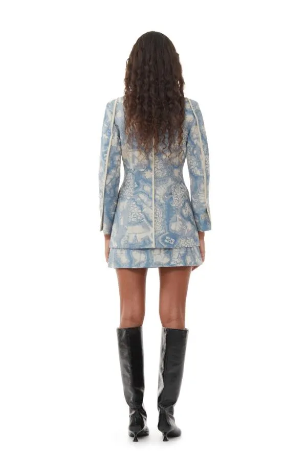 Clothing GANNI Suiting Brocade Fitted Blazer Silver Lake Blue Clothing GANNI Suiting Brocade Fitted Blazer Silver Lake Blue
