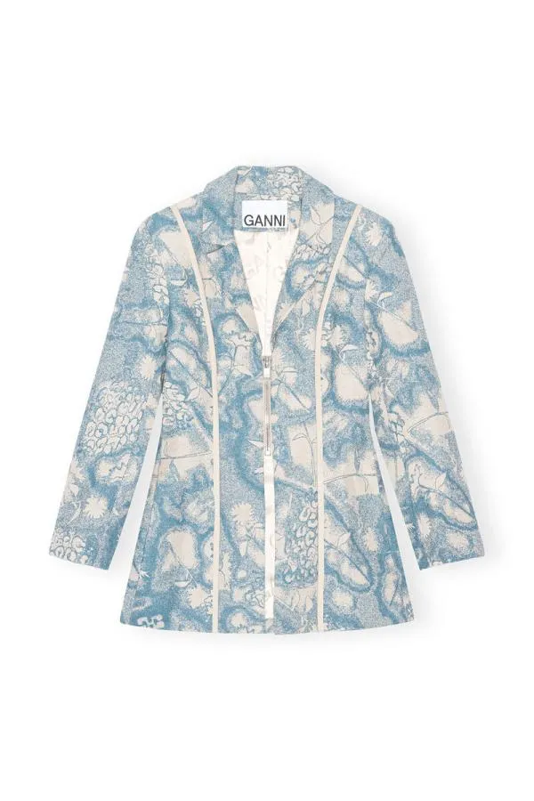 Clothing GANNI Suiting Brocade Fitted Blazer Silver Lake Blue Clothing GANNI Suiting Brocade Fitted Blazer Silver Lake Blue