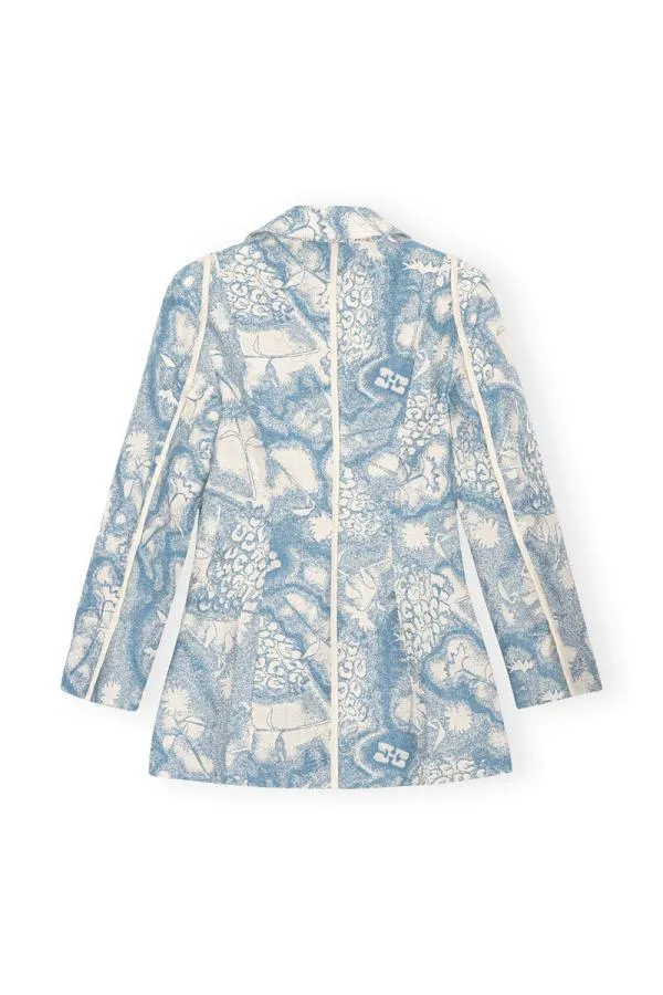 Clothing GANNI Suiting Brocade Fitted Blazer Silver Lake Blue Clothing GANNI Suiting Brocade Fitted Blazer Silver Lake Blue