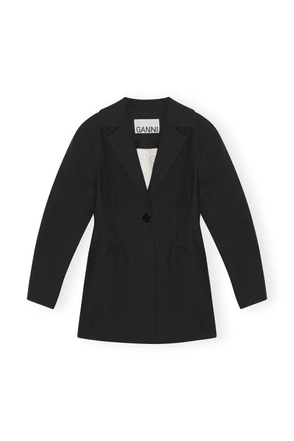 Clothing GANNI Suiting Cotton Suiting Fitted Blazer Black