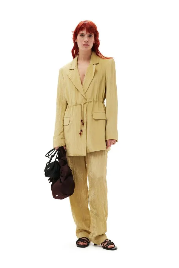 Clothing GANNI Suiting Shiny Tech Blazer Leek Green