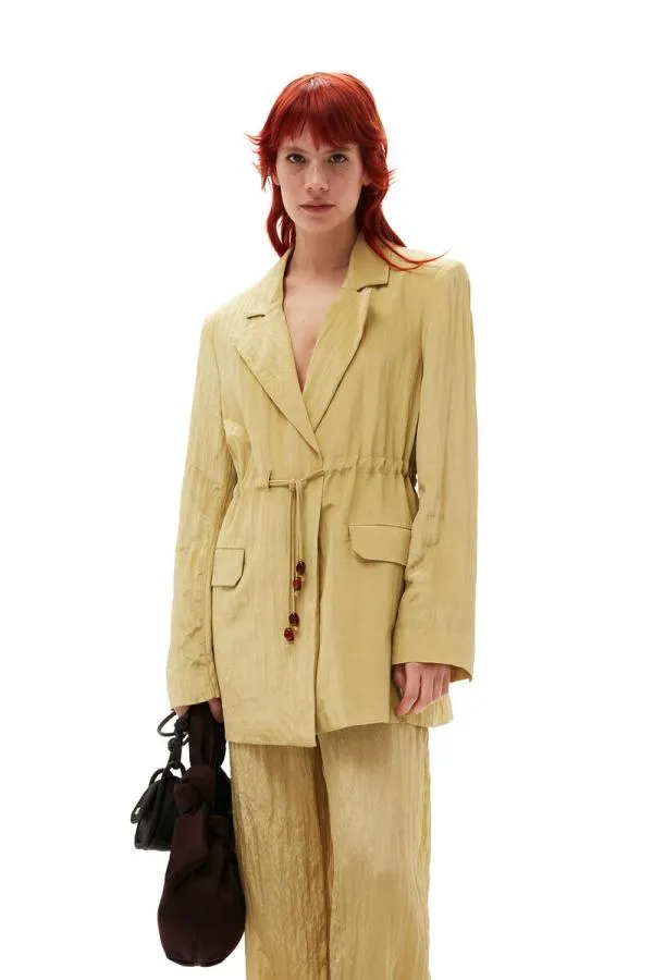 Clothing GANNI Suiting Shiny Tech Blazer Leek Green Clothing GANNI Suiting Shiny Tech Blazer Leek Green