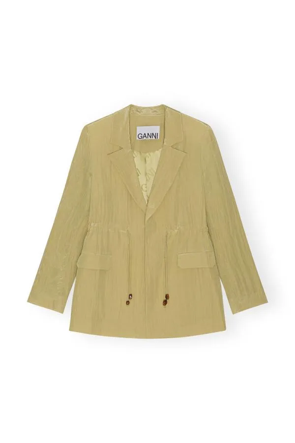 Clothing GANNI Suiting Shiny Tech Blazer Leek Green Clothing GANNI Suiting Shiny Tech Blazer Leek Green