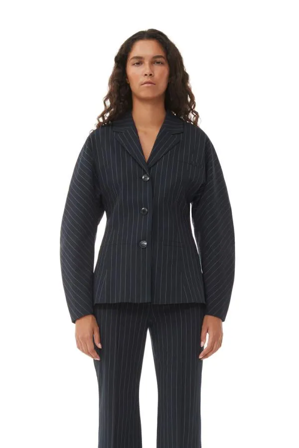 Clothing GANNI Suiting Striped Stretch Blazer Sky Captain