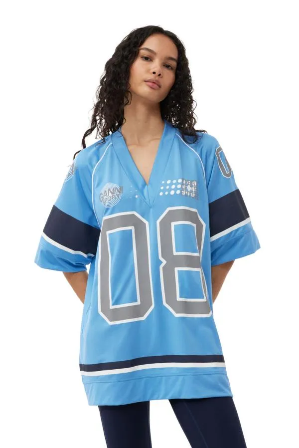Clothing GANNI TShirts Fabrics Of The Future Oversized Mesh Tshirt Silver Lake Blue Clothing GANNI TShirts Fabrics Of The Future Oversized Mesh Tshirt Silver Lake Blue