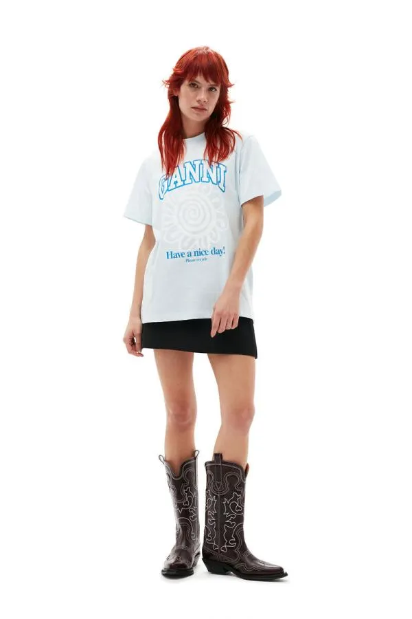 Clothing GANNI TShirts Relaxed Blue Flower Tshirt Ice Water