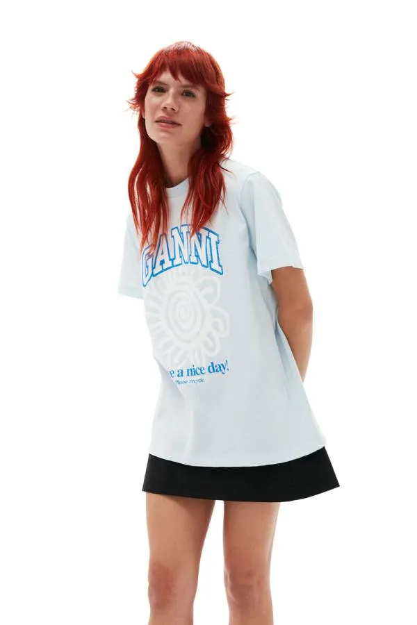 Clothing GANNI TShirts Relaxed Blue Flower Tshirt Ice Water Clothing GANNI TShirts Relaxed Blue Flower Tshirt Ice Water