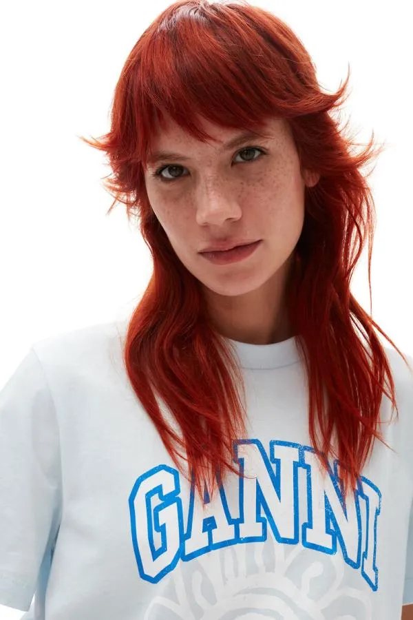Clothing GANNI TShirts Relaxed Blue Flower Tshirt Ice Water Clothing GANNI TShirts Relaxed Blue Flower Tshirt Ice Water