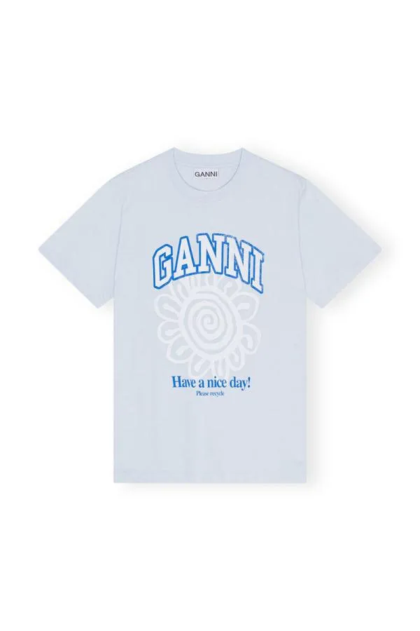 Clothing GANNI TShirts Relaxed Blue Flower Tshirt Ice Water Clothing GANNI TShirts Relaxed Blue Flower Tshirt Ice Water