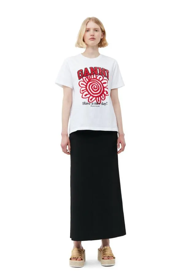 Clothing GANNI TShirts Relaxed Red Flower Tshirt Bright White