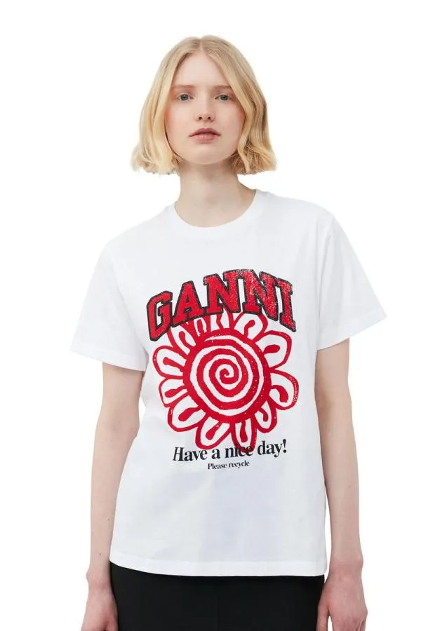 Clothing GANNI TShirts Relaxed Red Flower Tshirt Bright White